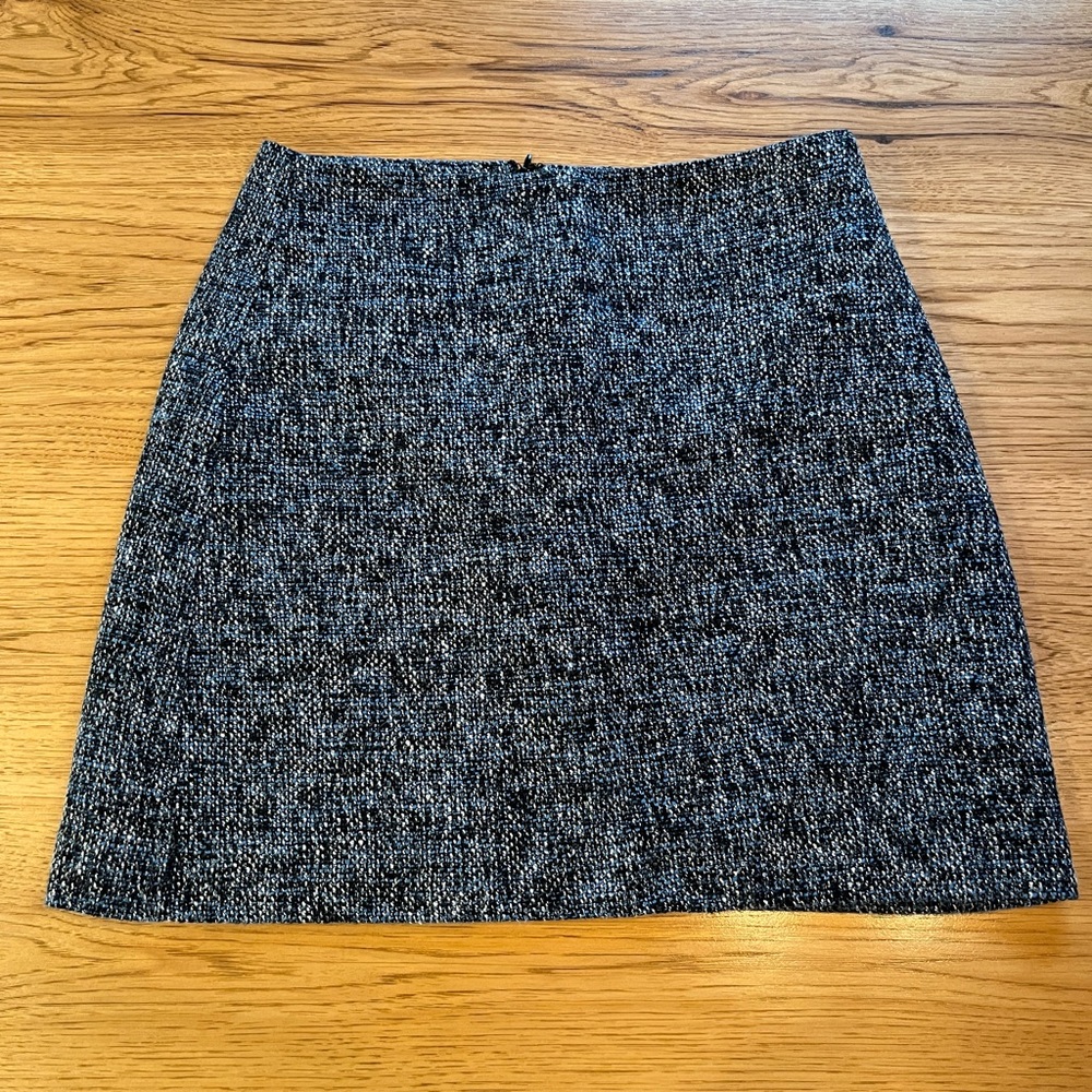 LOFT outlet tweed A-line skirt blue black white professional career workwear 8